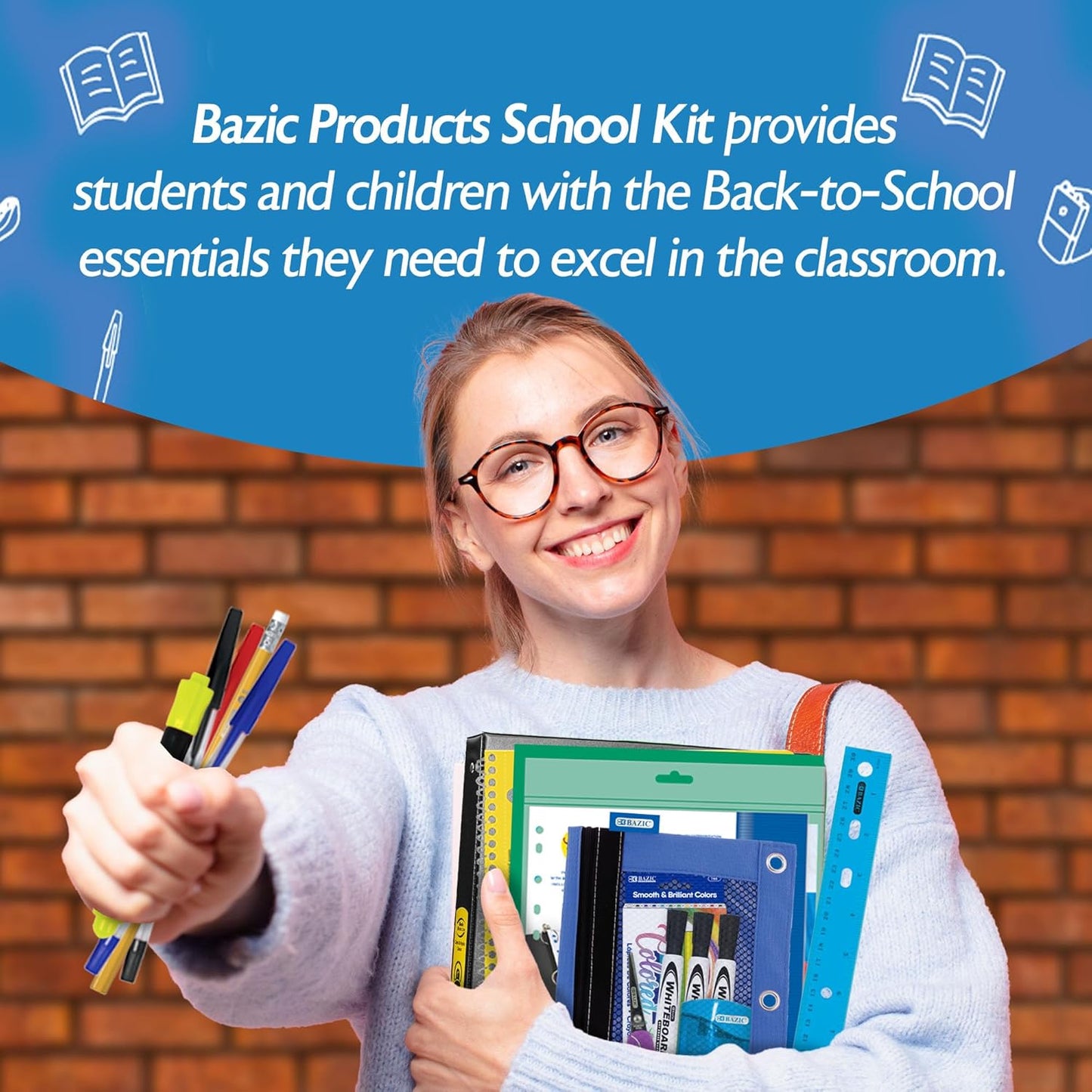 Middle & High School Supply Kit 📚✏️ 65‑Piece Back‑to‑School Essentials for Students Grades 7–12 🎒 | Composition Book, Compass, Calculator & More | 1‑Pack | Color May Vary