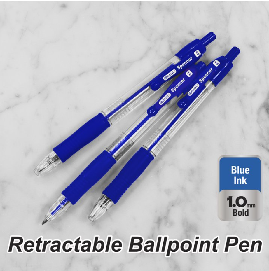 Ballpoint Spencer Black Retractable Pen Soft Grip 1.0 mm, (4-ct/Pack)