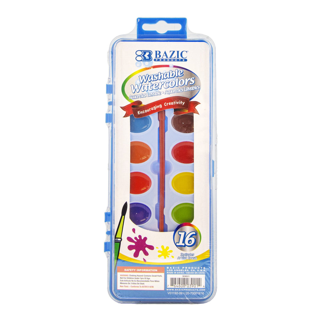 Watercolor w/ Brush Semi Moist 16 Color, Non-Toxic Paint Set