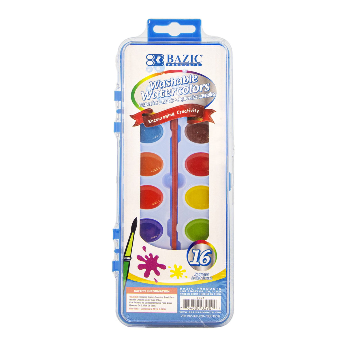 Watercolor w/ Brush Semi Moist 16 Color, Non-Toxic Paint Set