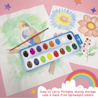 Watercolor w/ Brush Semi Moist 16 Color, Non-Toxic Paint Set