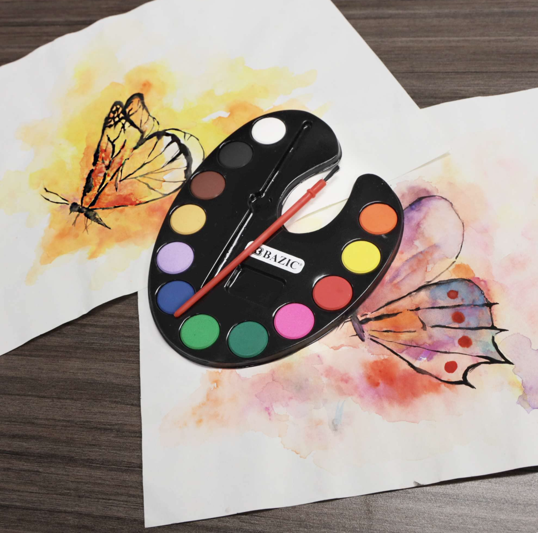 12-color, non-toxic, washable watercolor paint set with brush included