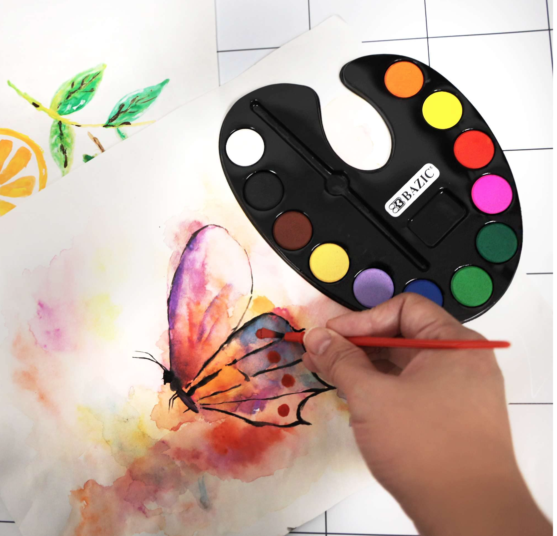 12-color, non-toxic, washable watercolor paint set with brush included