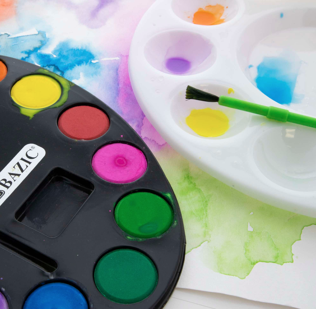 12-color, non-toxic, washable watercolor paint set with brush included