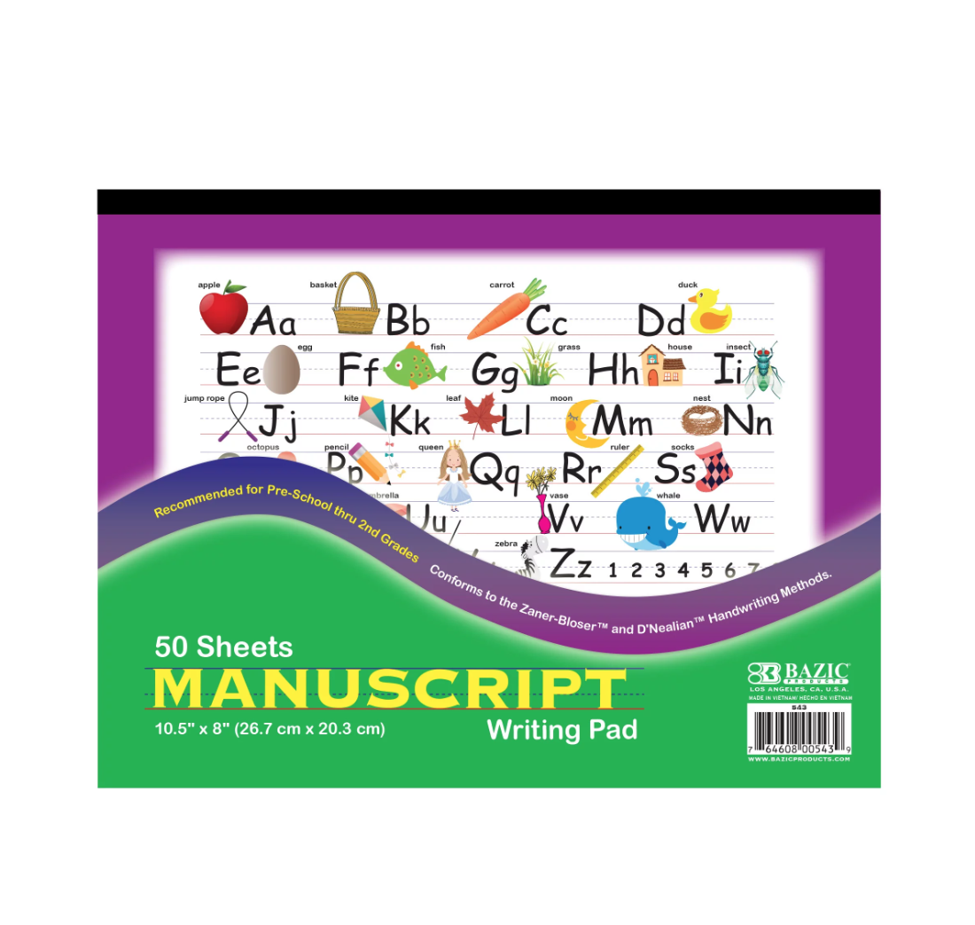 Manuscript Writing Pad Handwriting Workbook  50 Sheets, 10.5" x 8"