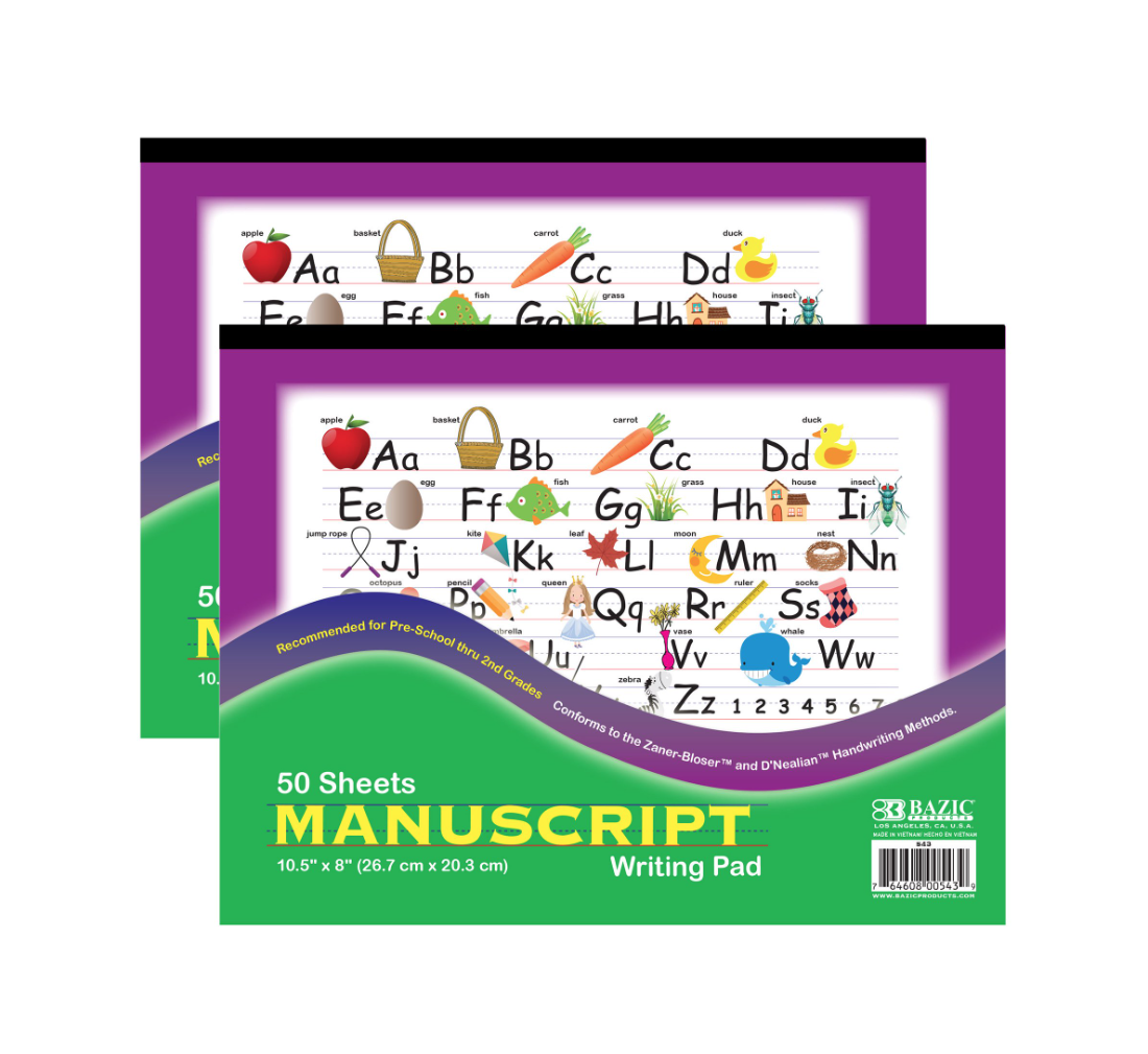 Manuscript Writing Pad: 50 Sheets, 10.5" x 8" Handwriting Workbook