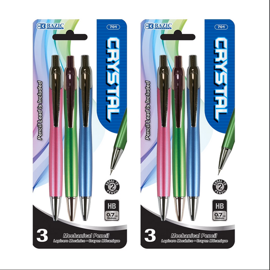 Titan Mechanical Pencil 0.7mm – 3 Pack (Latex-Free Eraser) | Refillable HB #2 Lead, Retractable Tip | 1 Pack, 2 Pack, 24 Pack Bulk Options