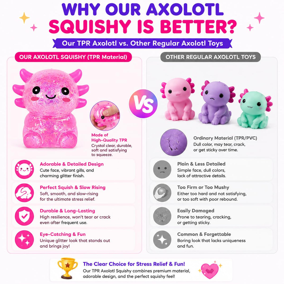 Glitter Axolotl Squishy Stress Ball – Cute Slow-Rising Sensory Fidget Toy