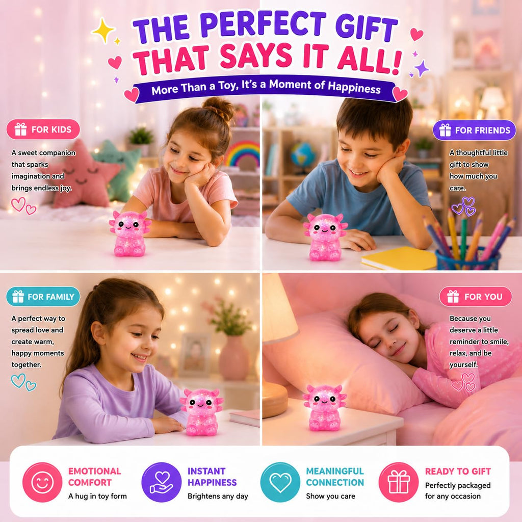 Glitter Axolotl Squishy Stress Ball – Cute Slow-Rising Sensory Fidget Toy