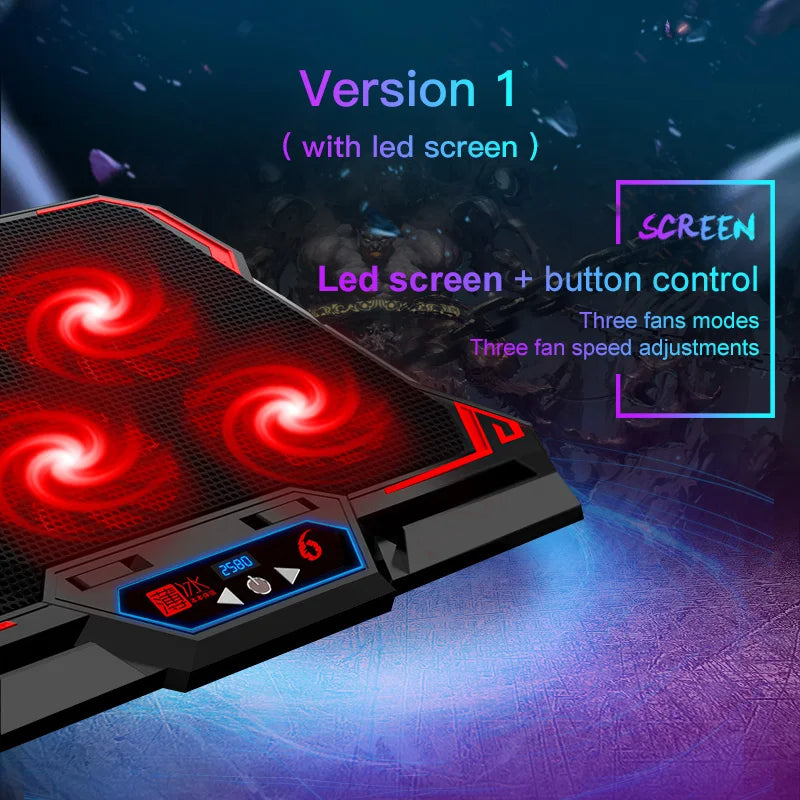 🔥❄️ COOLCOLD 17-Inch Gaming Laptop Cooler – 6 Fans 2600RPM LED Screen