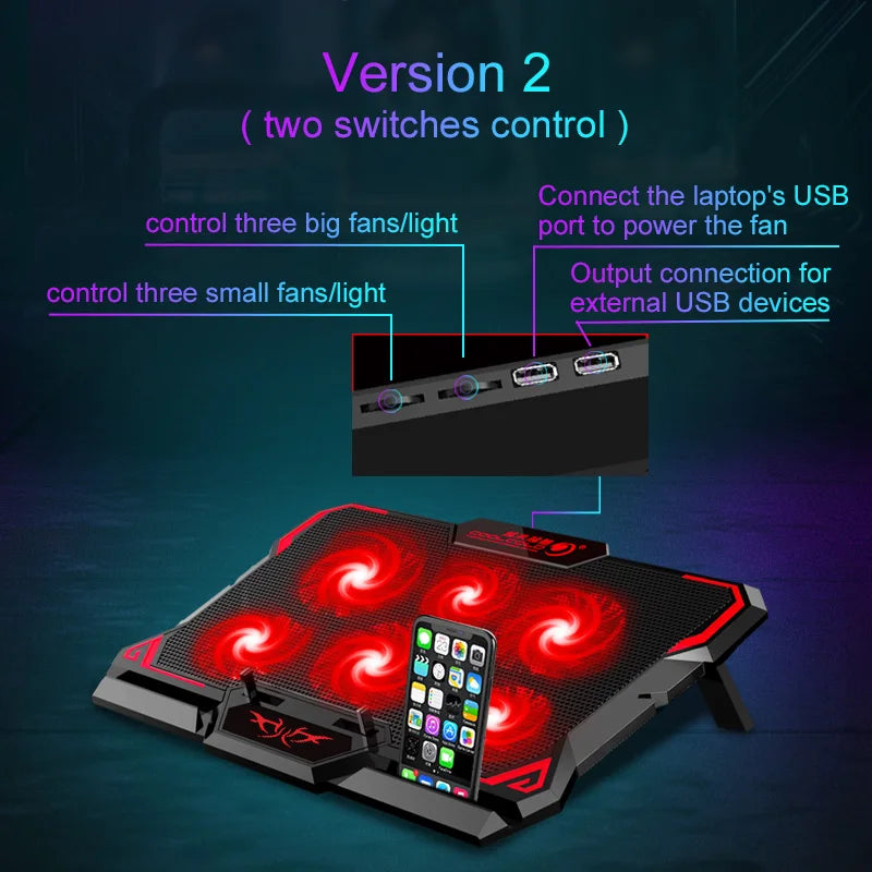 🔥❄️ COOLCOLD 17-Inch Gaming Laptop Cooler – 6 Fans 2600RPM LED Screen