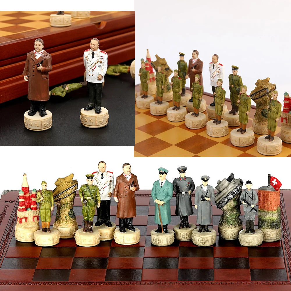 Luxury War‑Themed Metal & Resin Chess Set ♟️ | Hand‑Painted Knights on Leather Board | 32‑Piece Strategy Gift Set 🎁