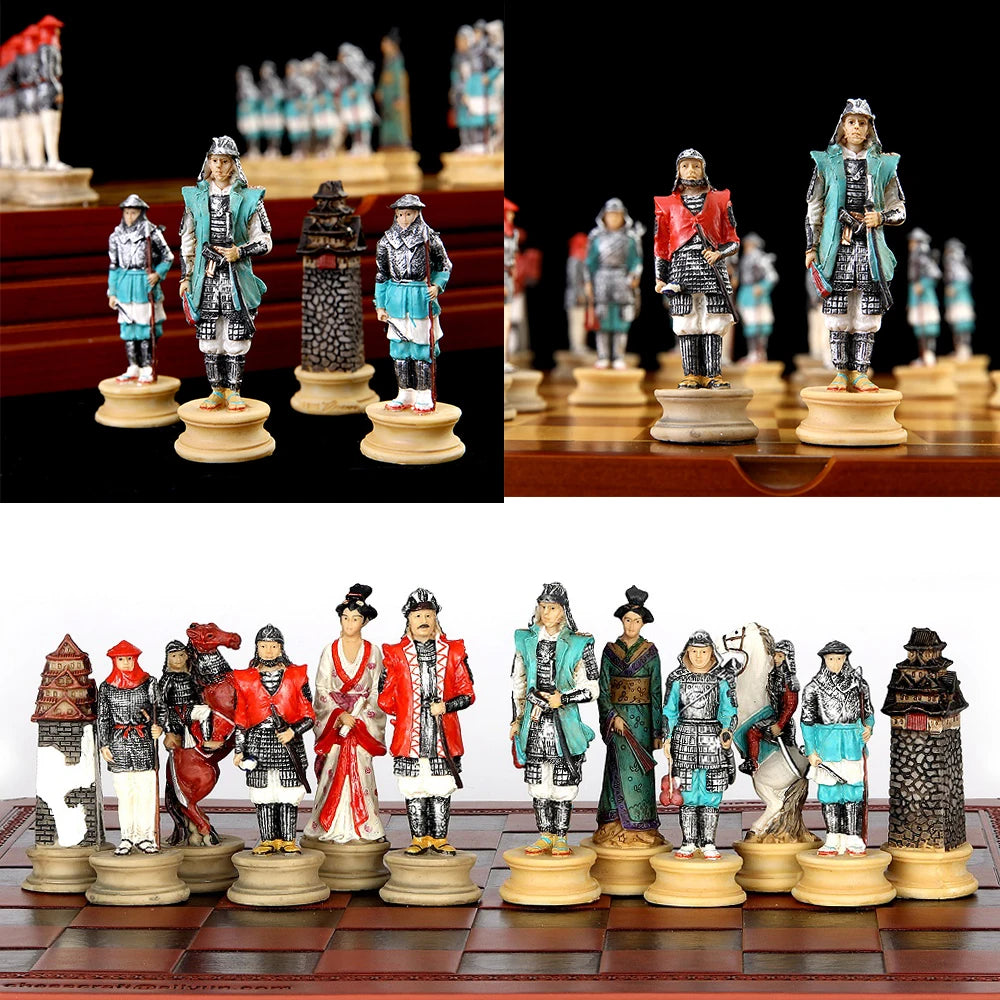 Luxury War‑Themed Metal & Resin Chess Set ♟️ | Hand‑Painted Knights on Leather Board | 32‑Piece Strategy Gift Set 🎁