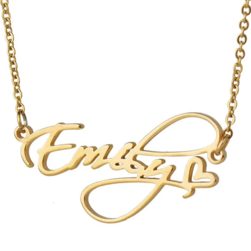 💖✨ Fashion Cursive Name Necklace with Heart 💕 | Exquisite Stainless Steel Letter Pendant Choker 💎 | Personalized Charm Jewelry Christmas Gift 🎄