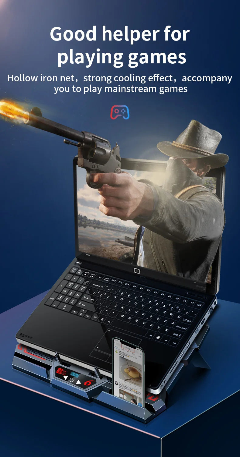 🔥❄️ COOLCOLD 17-Inch Gaming Laptop Cooler – 6 Fans 2600RPM LED Screen