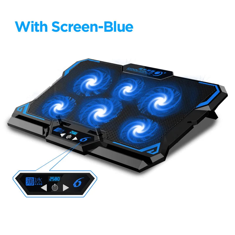 🔥❄️ COOLCOLD 17-Inch Gaming Laptop Cooler – 6 Fans 2600RPM LED Screen