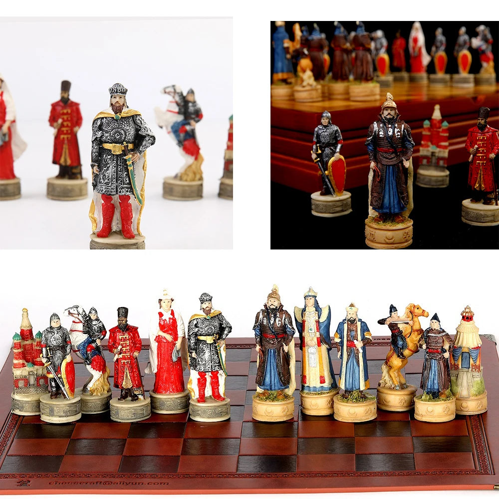 Luxury War‑Themed Metal & Resin Chess Set ♟️ | Hand‑Painted Knights on Leather Board | 32‑Piece Strategy Gift Set 🎁