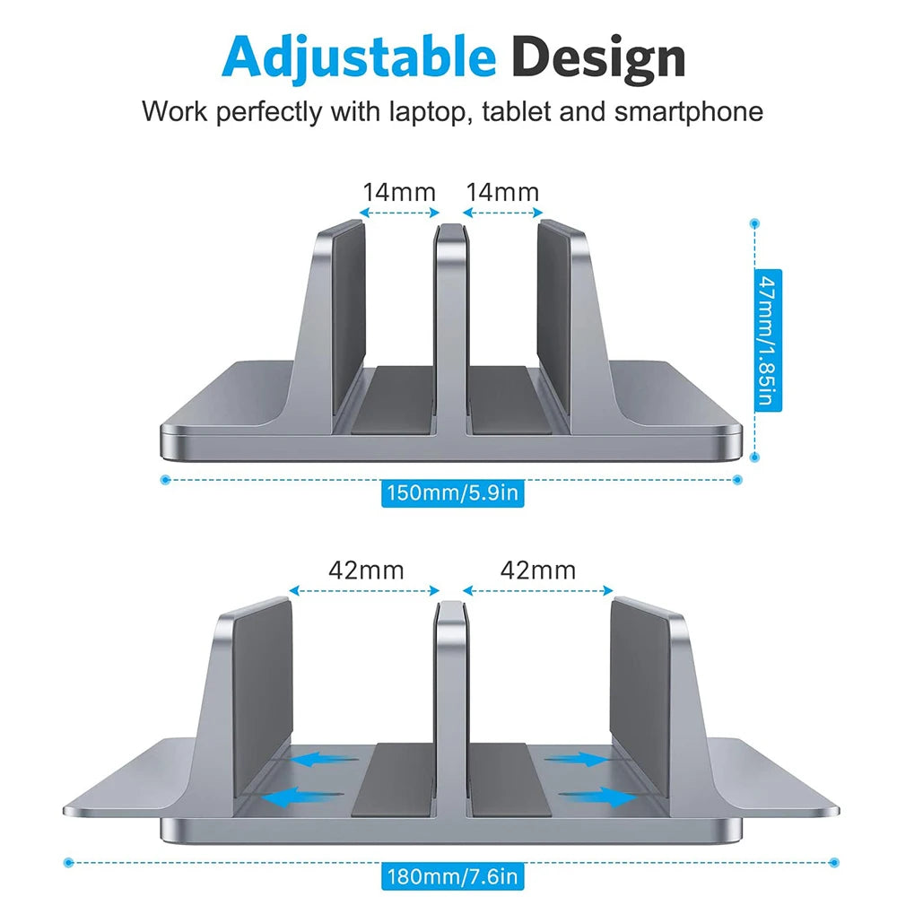 💻📐 Vertical Aluminum Laptop Stand – Adjustable Portable Holder