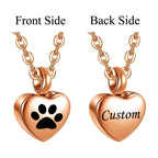 🖤🐾 Stainless Steel Small Heart Pet Paw Urn Necklace 💖 | Memorial Ashes Keepsake Pendant Charm for Pets 🌈