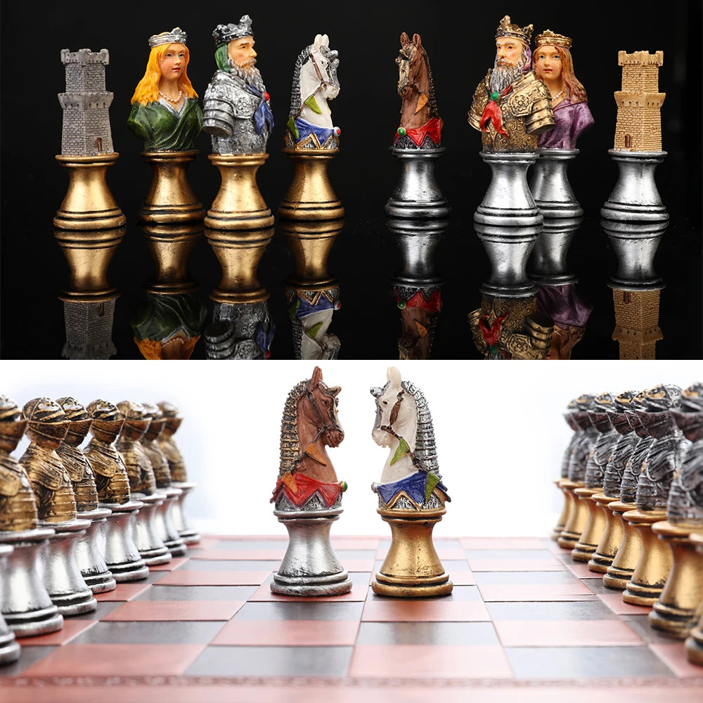 Luxury War‑Themed Metal & Resin Chess Set ♟️ | Hand‑Painted Knights on Leather Board | 32‑Piece Strategy Gift Set 🎁