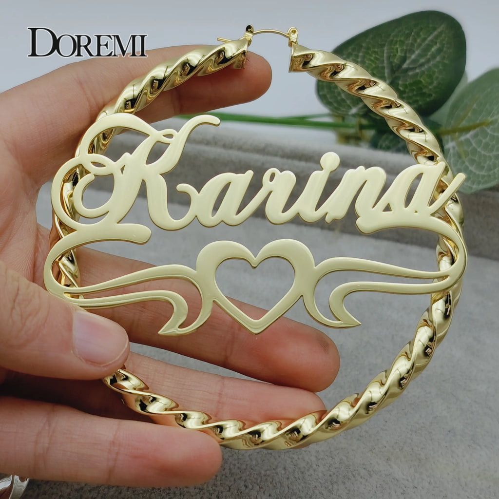 🐱✨ DOREMI Custom Name Cat Hoop Earrings 💖 |Big Stainless Steel Hoops 🔥 | Hip Hop Style Personalized Earrings for Women 🎁