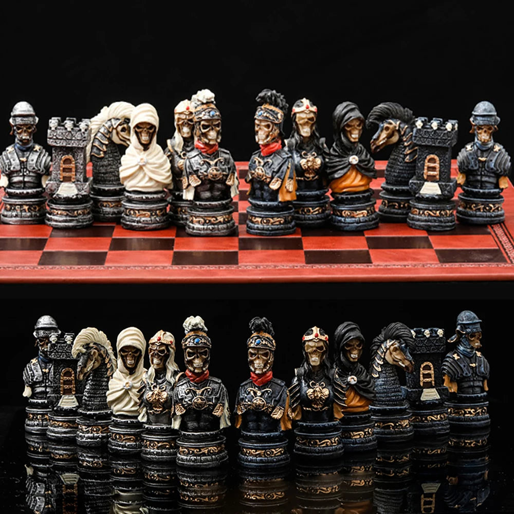 Luxury War‑Themed Metal & Resin Chess Set ♟️ | Hand‑Painted Knights on Leather Board | 32‑Piece Strategy Gift Set 🎁