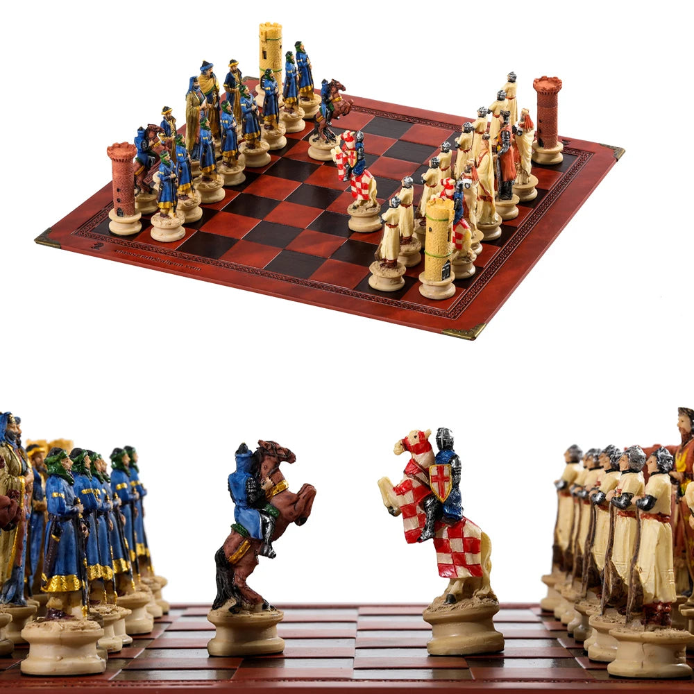 Role Theme Historical Chess Set ♟️ | Hand‑Painted Resin Pieces & Embossed Leather Board 🪄 | 32‑Piece Collector’s Gift Set 🎁 | Premium Strategy Game for Home & Display