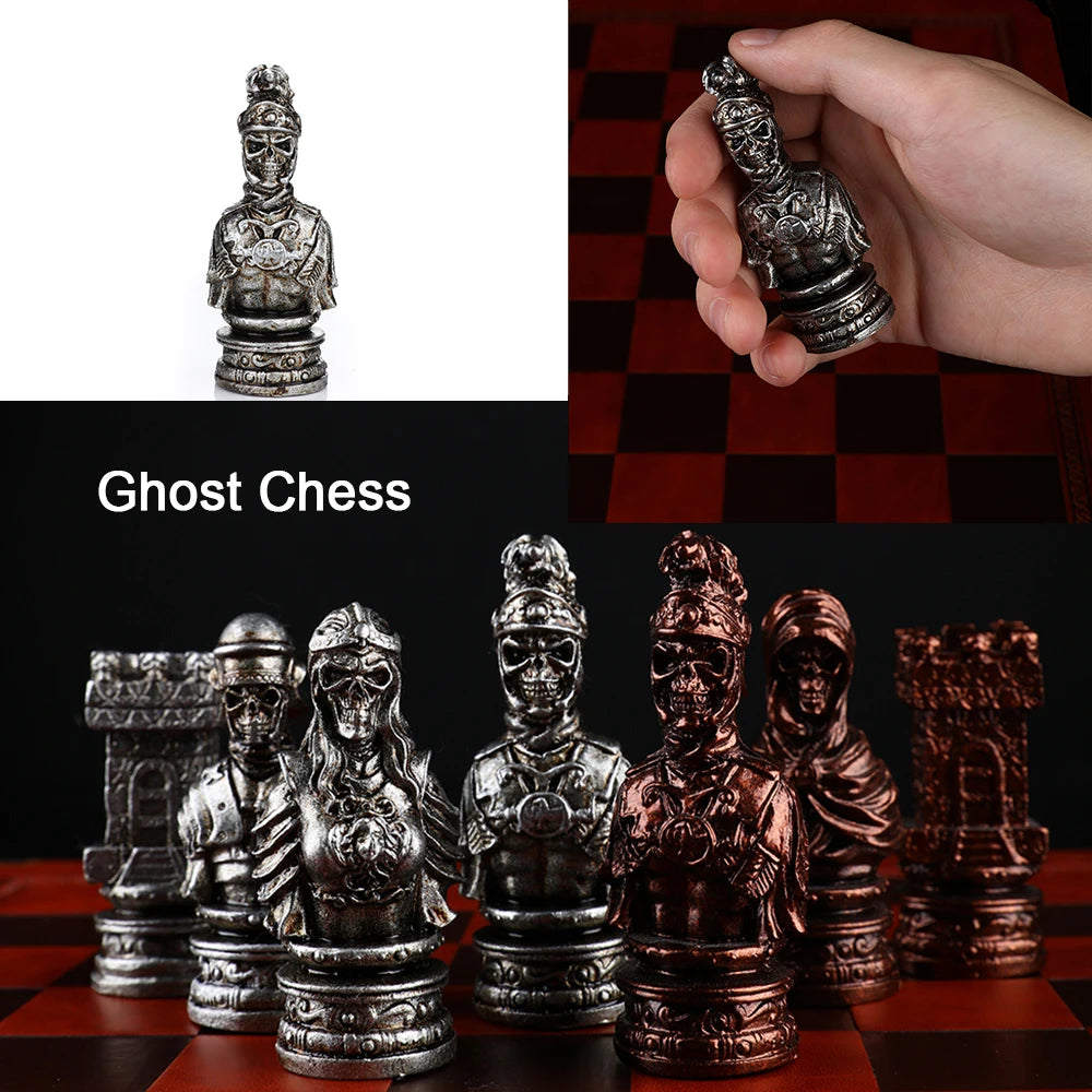 Luxury War‑Themed Metal & Resin Chess Set ♟️ | Hand‑Painted Knights on Leather Board | 32‑Piece Strategy Gift Set 🎁