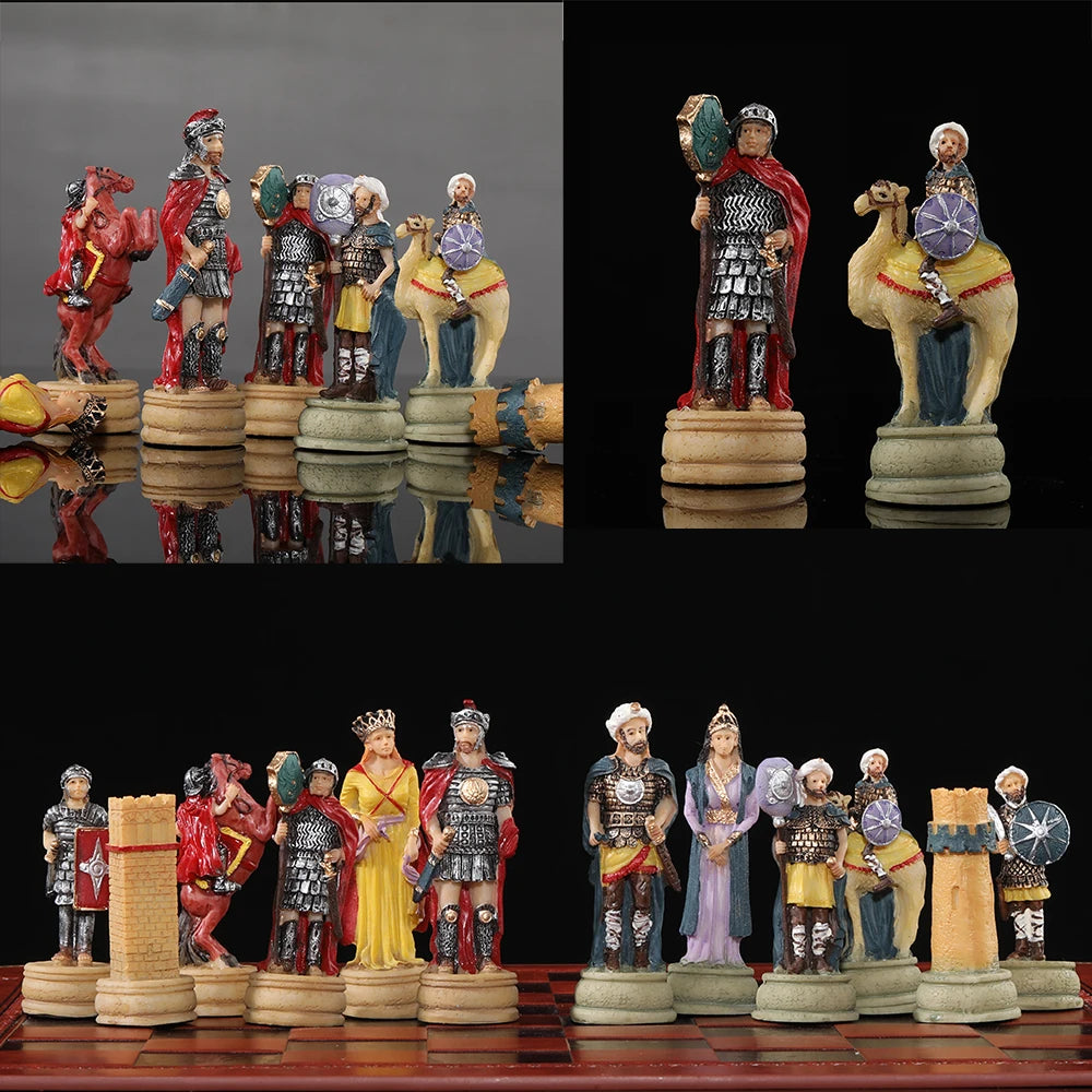 Luxury War‑Themed Metal & Resin Chess Set ♟️ | Hand‑Painted Knights on Leather Board | 32‑Piece Strategy Gift Set 🎁