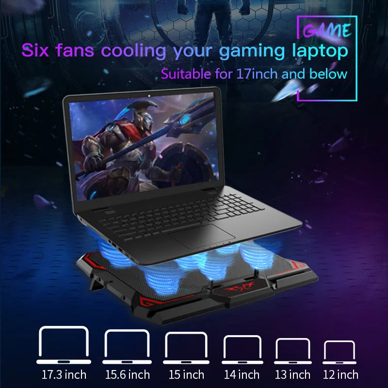 🔥❄️ COOLCOLD 17-Inch Gaming Laptop Cooler – 6 Fans 2600RPM LED Screen