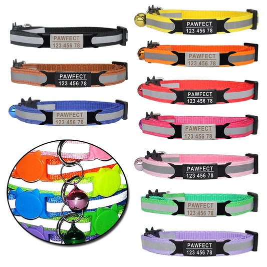 🐱✨ Reflective Adjustable Cat Collar – Personalized ID Free Engraving