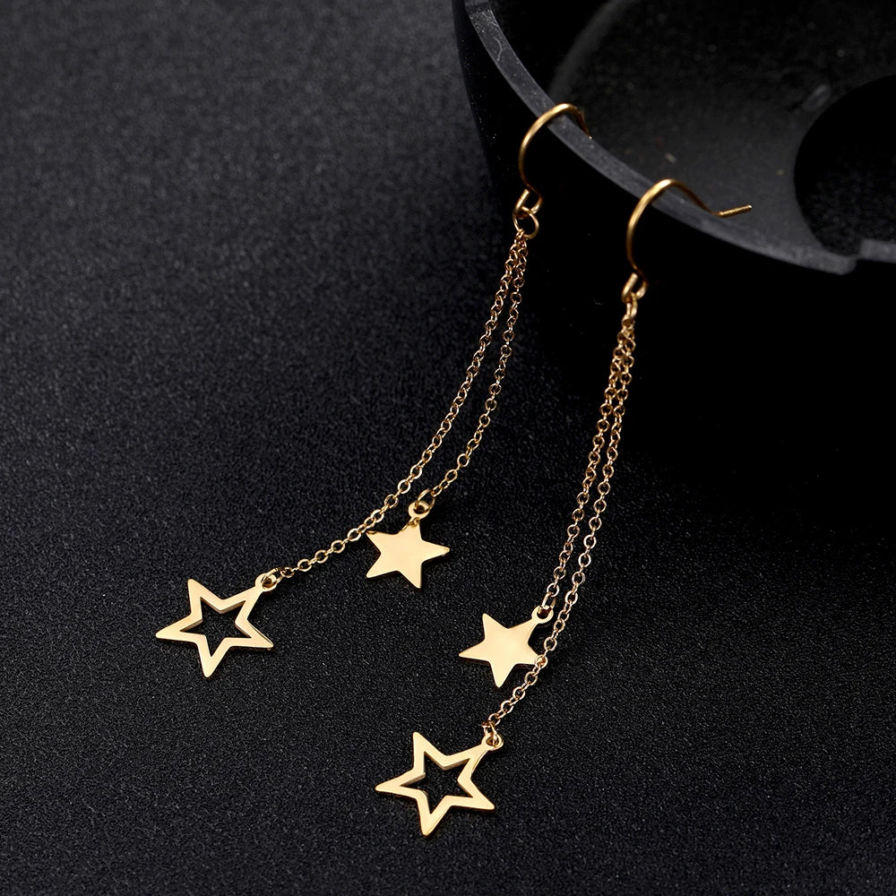 ⭐ Teamer Star Moon Pendant Tassel Earrings ✨ | Stainless Steel Dangle Earrings for Women & Girls 💕 | Korean Trendy Jewelry Valentine’s Day Gift 💝