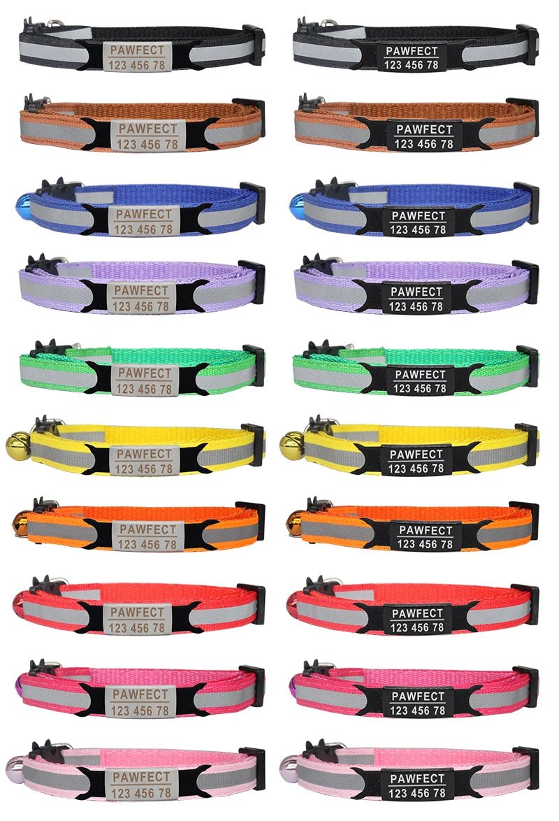 🐱✨ Reflective Adjustable Cat Collar – Personalized ID Free Engraving