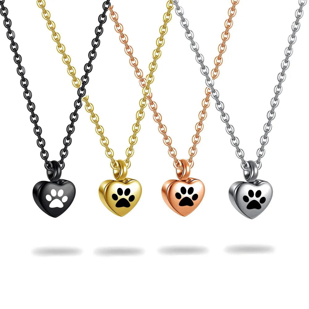 🖤🐾 Stainless Steel Small Heart Pet Paw Urn Necklace 💖 | Memorial Ashes Keepsake Pendant Charm for Pets 🌈