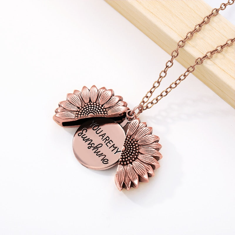 You Are My Sunshine Open Locket Sunflower Pendant Necklace Boho Jewelry Best Friendship Gifts Bff Letter Necklace Collier