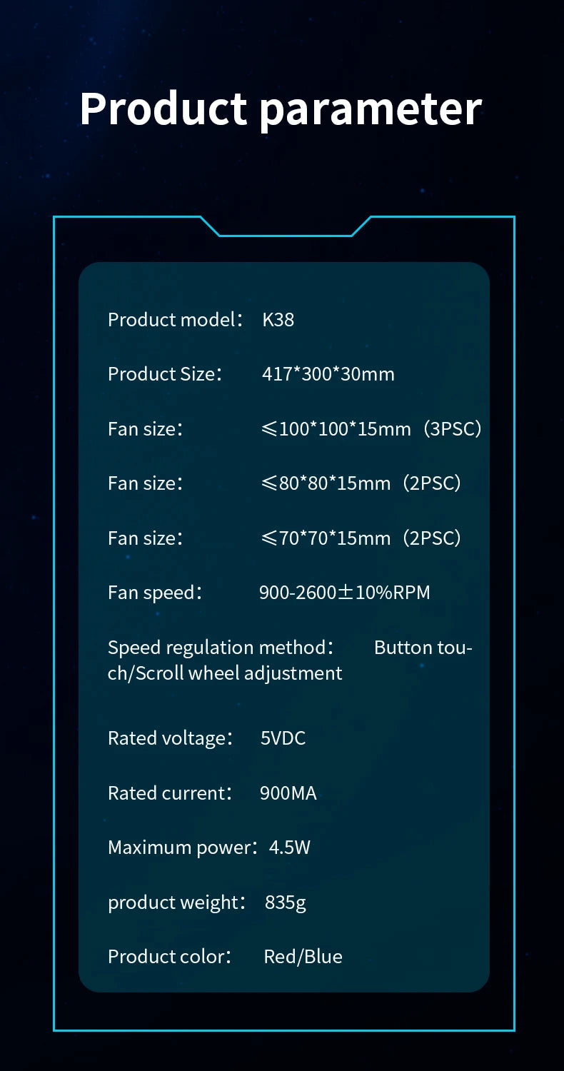 🔥❄️ COOLCOLD 17-Inch Gaming Laptop Cooler – 6 Fans 2600RPM LED Screen