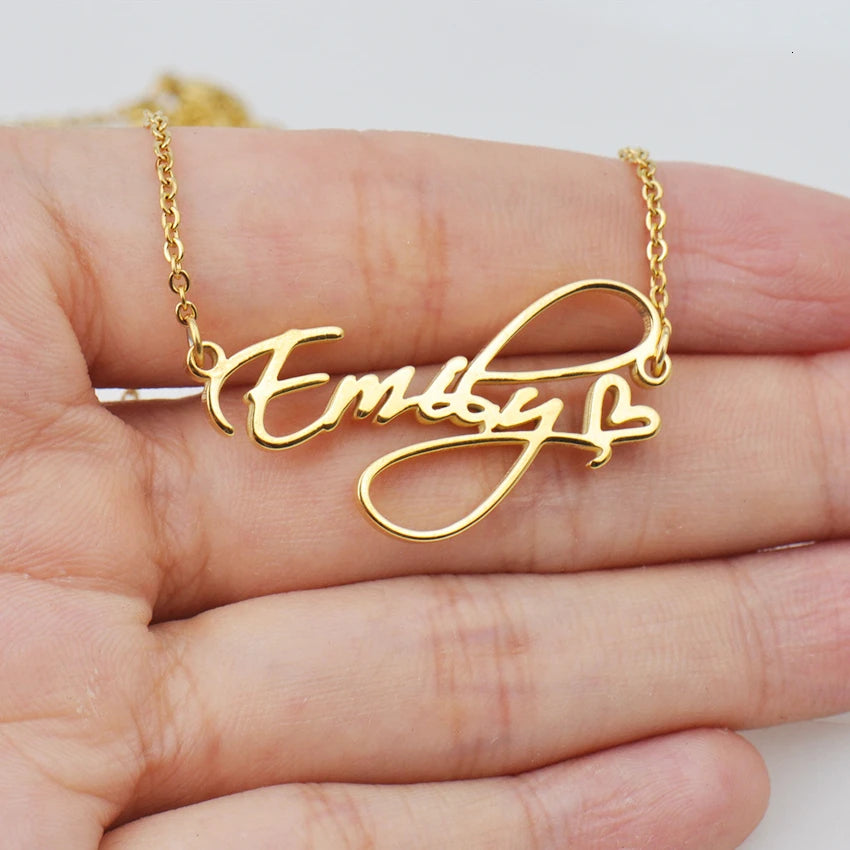 💖✨ Fashion Cursive Name Necklace with Heart 💕 | Exquisite Stainless Steel Letter Pendant Choker 💎 | Personalized Charm Jewelry Christmas Gift 🎄
