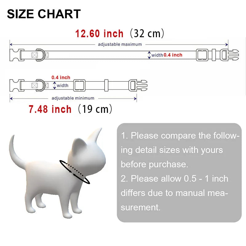 🐱✨ Reflective Adjustable Cat Collar – Personalized ID Free Engraving