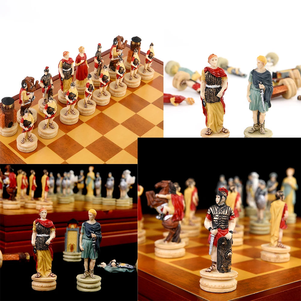 Luxury War‑Themed Metal & Resin Chess Set ♟️ | Hand‑Painted Knights on Leather Board | 32‑Piece Strategy Gift Set 🎁