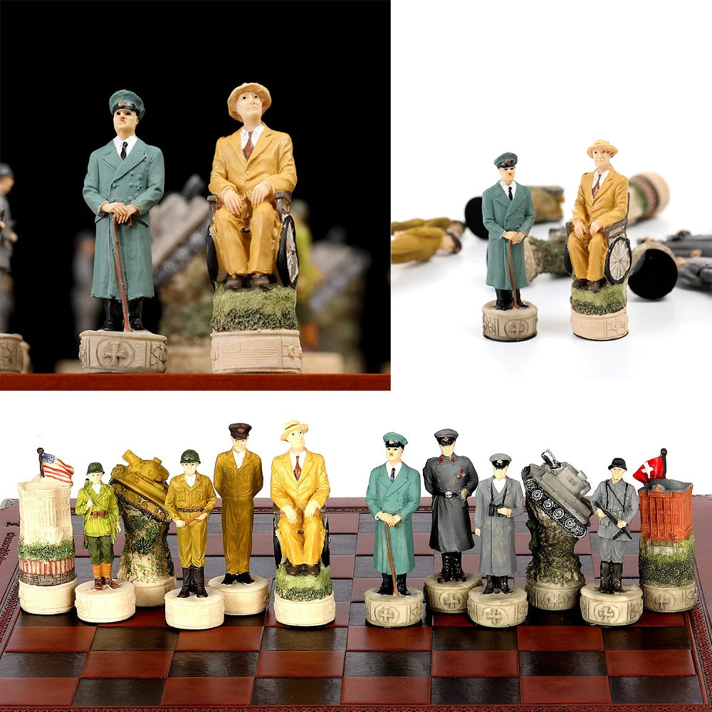 Role Theme Historical Chess Set ♟️ | Hand‑Painted Resin Pieces & Embossed Leather Board 🪄 | 32‑Piece Collector’s Gift Set 🎁 | Premium Strategy Game for Home & Display