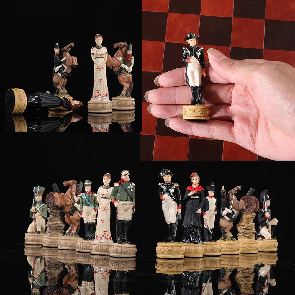 Luxury War‑Themed Metal & Resin Chess Set ♟️ | Hand‑Painted Knights on Leather Board | 32‑Piece Strategy Gift Set 🎁