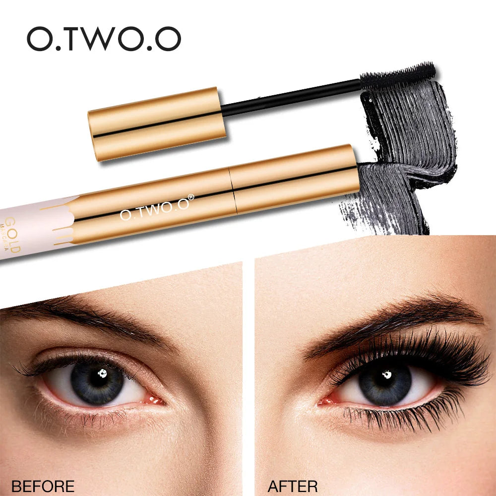 👁️✨ O.TWO.O 3D Lengthening Mascara – Black Long Lash Formula 💛 | Long-Wearing Gold Tube Mascara with Precision Brush