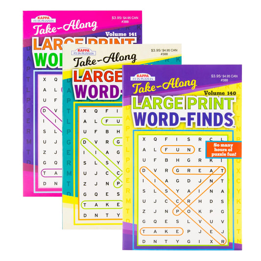 🧩 KAPPA Take-Along Large Print Word Search Puzzle Book Set (3 Pack) – Easy-to-Read Word Find Games for Adults, Seniors & Teens | Brain Training Activity Books 8” x 5” Digest Size