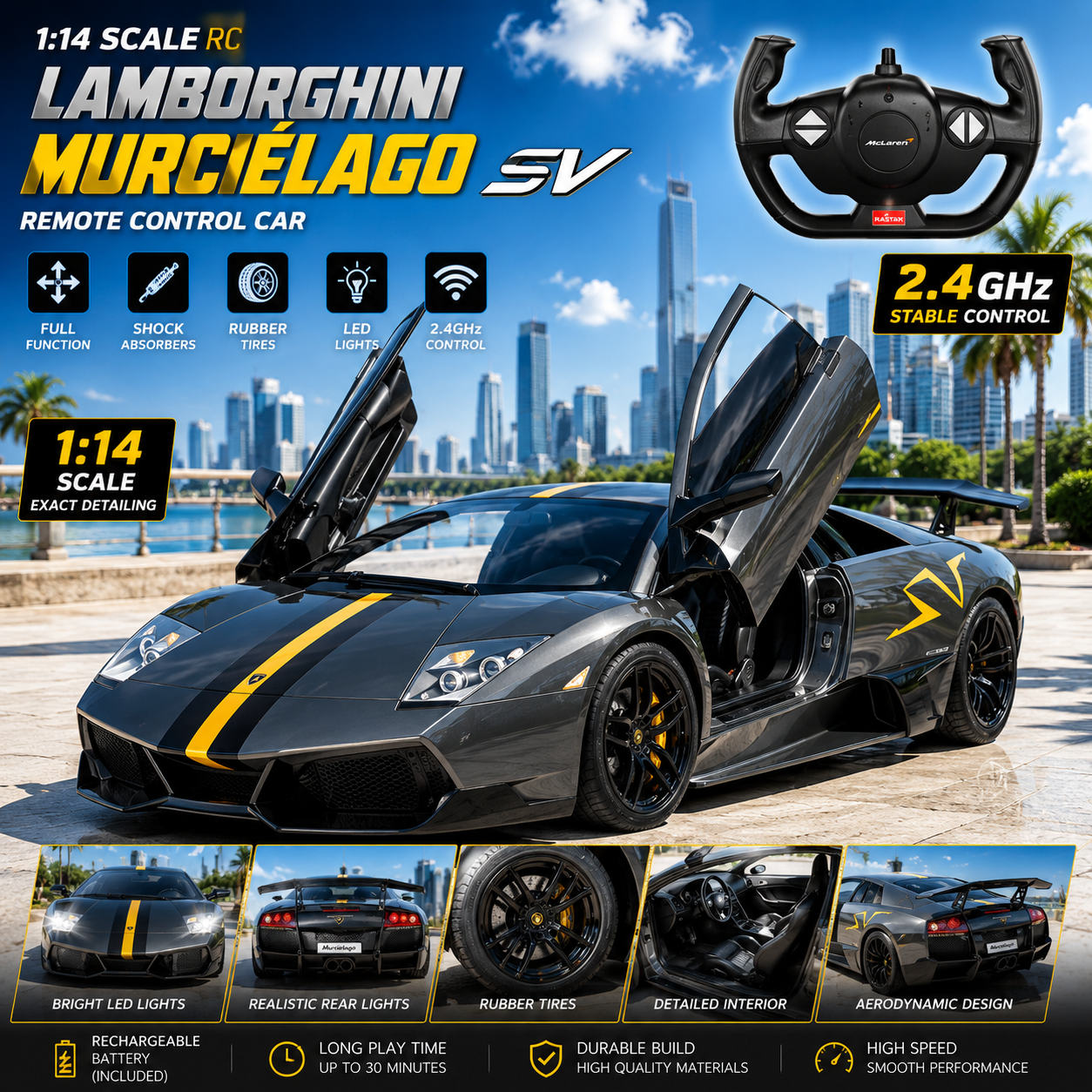 Realistic Murcielago LP670-4 RC sports car in grey finish