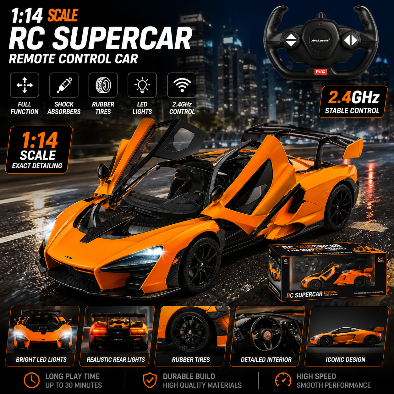 Orange 1:14 RC McLaren Senna remote control sports car