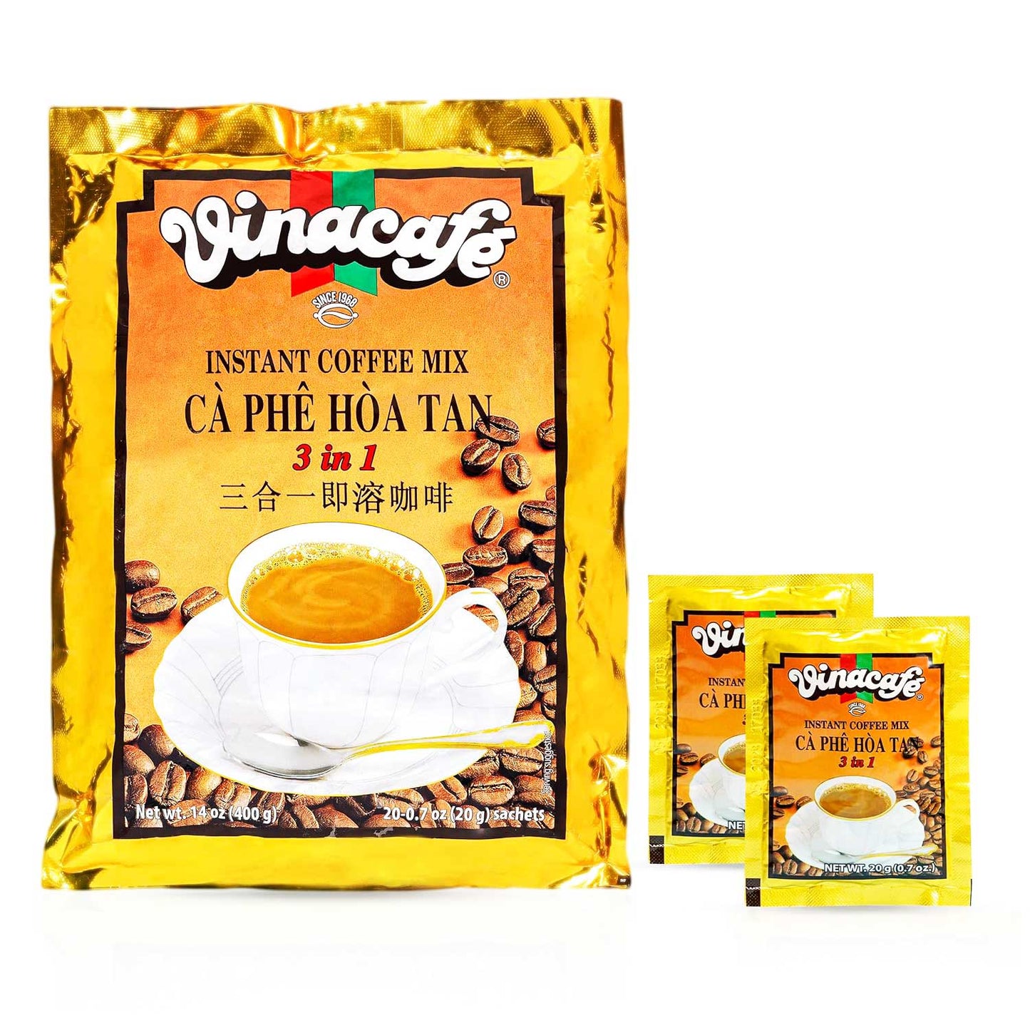 🛒 Vinacafe 3‑in‑1 Instant Coffee Packets ☕ | Authentic Vietnamese Medium Roast | Quick & Easy Single‑Serve Sachets | 20 Sachets per Pack