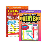 Two books titled 'Giant Easy Word Finds' and 'Large Print Great Big Word Finds' on a white background.