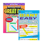 Two books titled 'Giant Easy Word-Finds' with colorful covers on a white background.