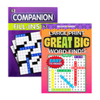 Two books on a white background, one titled 'Companion Fill-Ins' and the other 'Large Print Great Big Word Finds'.