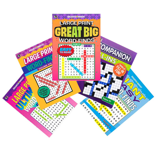 Collection of 5 Variety Puzzle Books Including LARGE PRINT Great Big Word Finds & Companion Fill-Ins 10.75 x 7.75 Inches